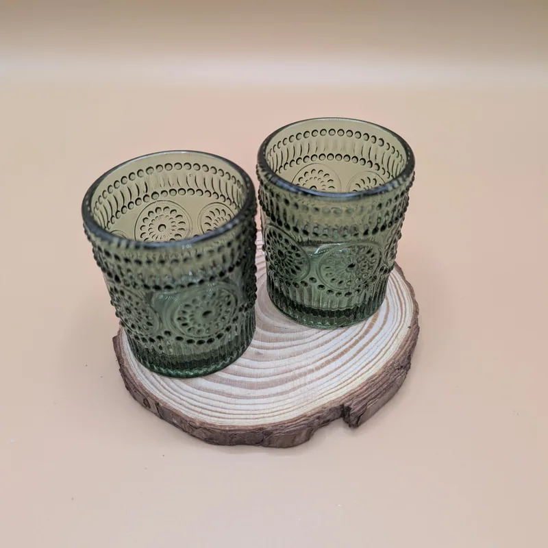 Pair of Green Glass Tealight Holders