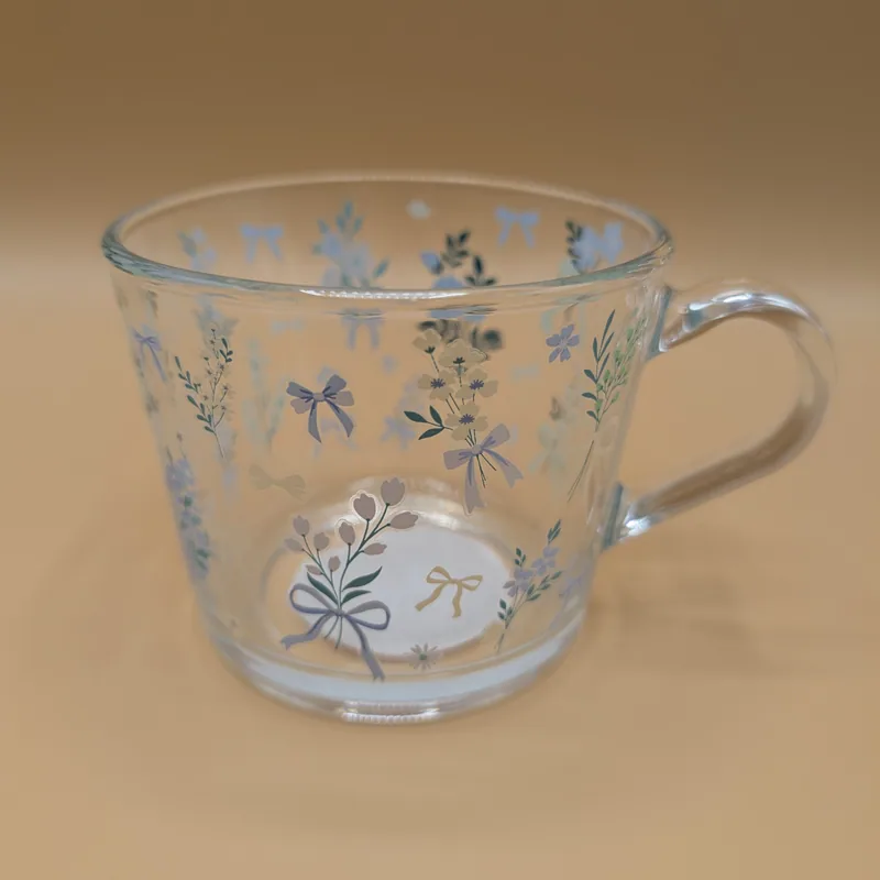 Vintage-Style Floral & Ribbon Glass Teacup Mug